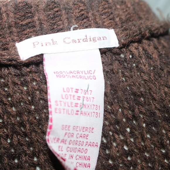 Pink Cardigan brown knit size large nice and simple - Picture 6 of 7
